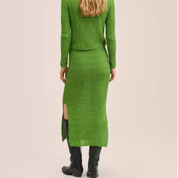 NWOT MANGO Women's Slit Knitted Skirt in Green in Size S - Picture 3 of 16